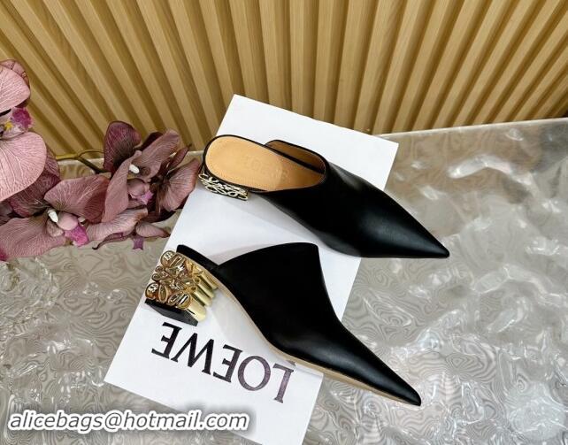 Good Quality Loewe Calfskin Heel Mules with Logo Heel 4.5cm Black 1113055