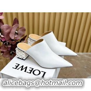 Durable Loewe Calfskin Heel Mules with Logo Heel 4.5cm White 113057