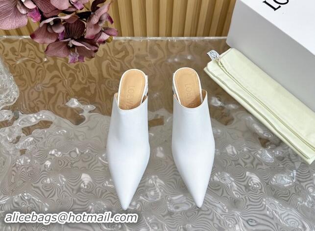 Durable Loewe Calfskin Heel Mules with Logo Heel 4.5cm White 113057