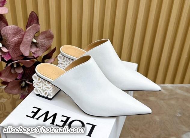 Durable Loewe Calfskin Heel Mules with Logo Heel 4.5cm White 113057