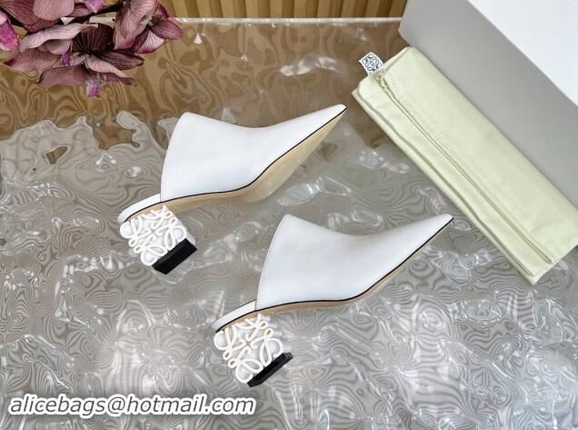 Durable Loewe Calfskin Heel Mules with Logo Heel 4.5cm White 113057