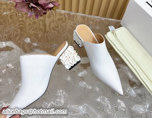 Durable Loewe Calfskin Heel Mules with Logo Heel 4.5cm White 113057