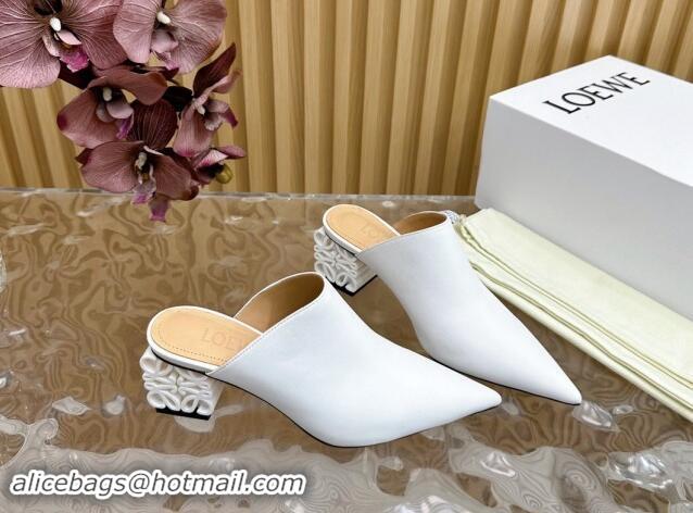 Durable Loewe Calfskin Heel Mules with Logo Heel 4.5cm White 113057