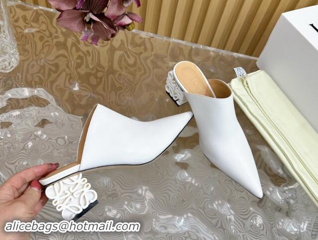 Durable Loewe Calfskin Heel Mules with Logo Heel 4.5cm White 113057