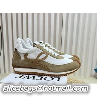 Luxury Discount Loewe Flow Runner Sneakers in Nylon and Suede Beige/White 1113058