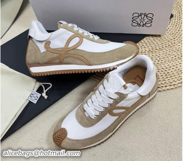 Luxury Discount Loewe Flow Runner Sneakers in Nylon and Suede Beige/White 1113058