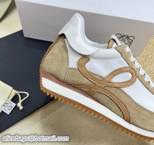 Luxury Discount Loewe Flow Runner Sneakers in Nylon and Suede Beige/White 1113058