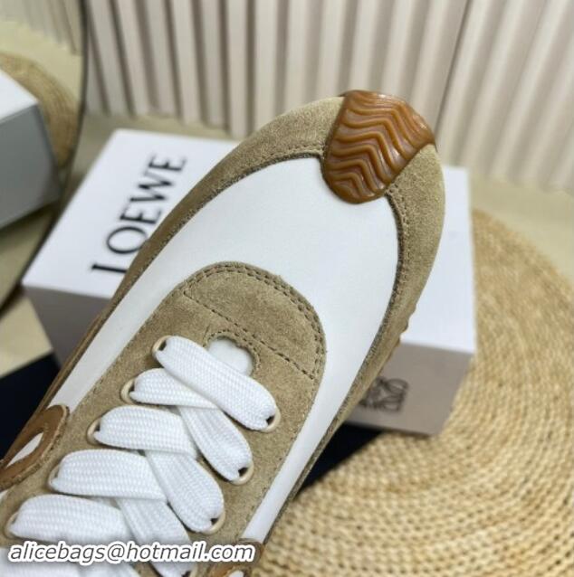 Luxury Discount Loewe Flow Runner Sneakers in Nylon and Suede Beige/White 1113058