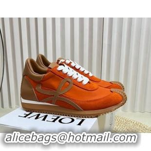 Luxury Loewe Flow Runner Sneakers in Nylon and Suede Orange/Brown 113059