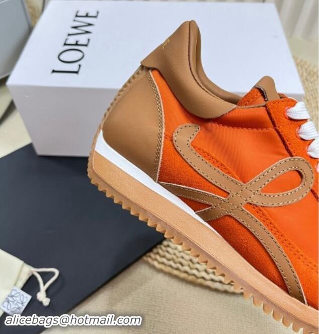 Luxury Loewe Flow Runner Sneakers in Nylon and Suede Orange/Brown 113059