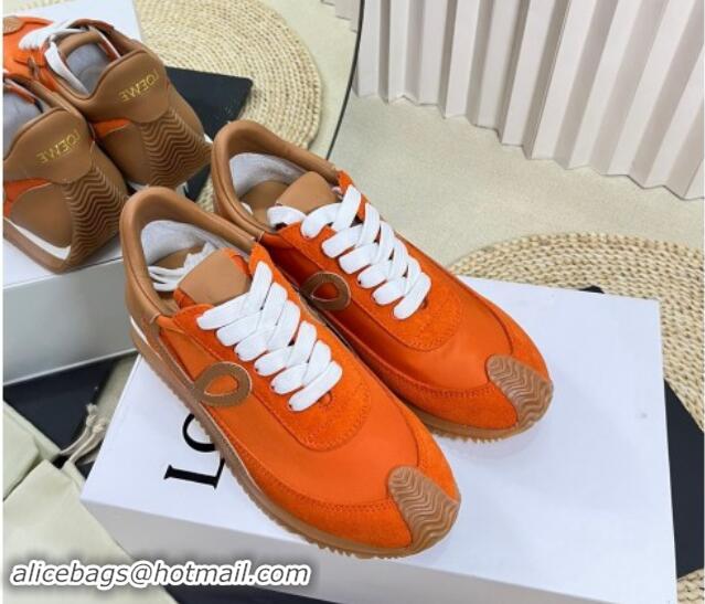 Luxury Loewe Flow Runner Sneakers in Nylon and Suede Orange/Brown 113059