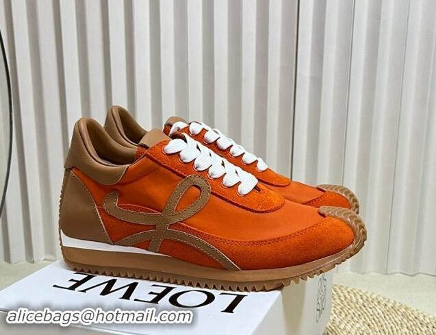 Luxury Loewe Flow Runner Sneakers in Nylon and Suede Orange/Brown 113059