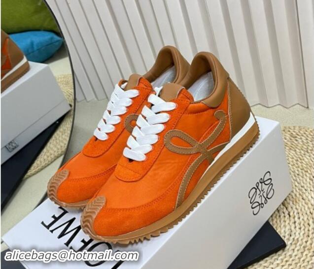 Luxury Loewe Flow Runner Sneakers in Nylon and Suede Orange/Brown 113059