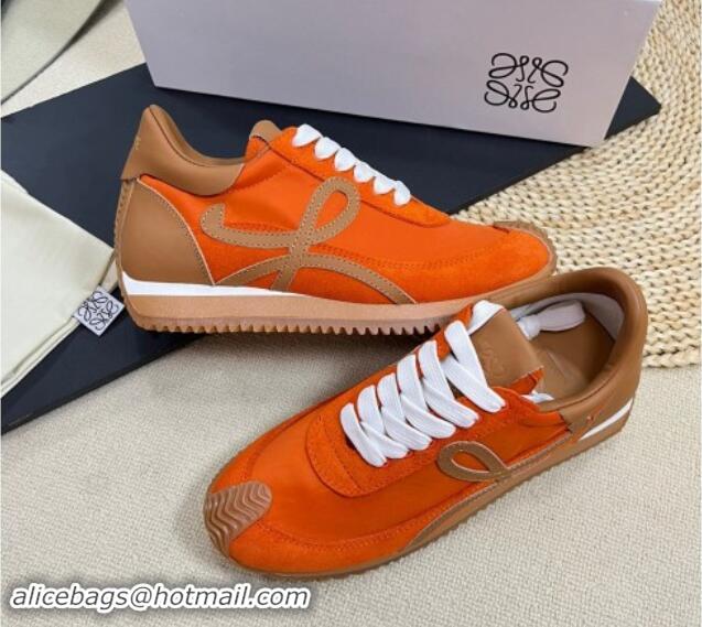 Luxury Loewe Flow Runner Sneakers in Nylon and Suede Orange/Brown 113059