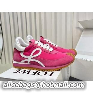 Luxurious Loewe Flow Runner Sneakers in Fabric and Suede Dark Pink 1113060