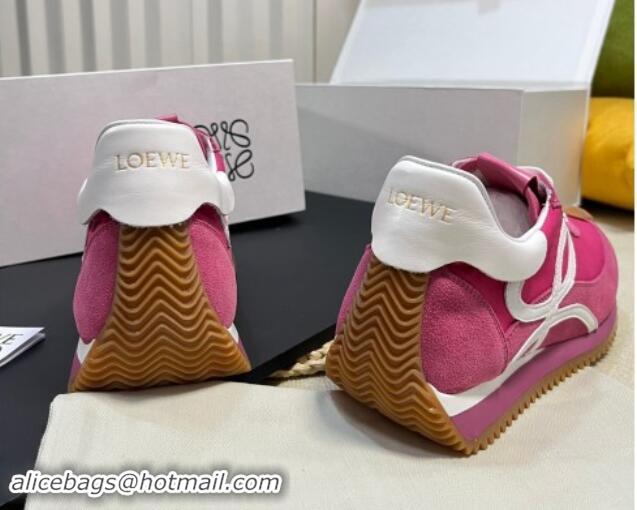 Luxurious Loewe Flow Runner Sneakers in Fabric and Suede Dark Pink 1113060