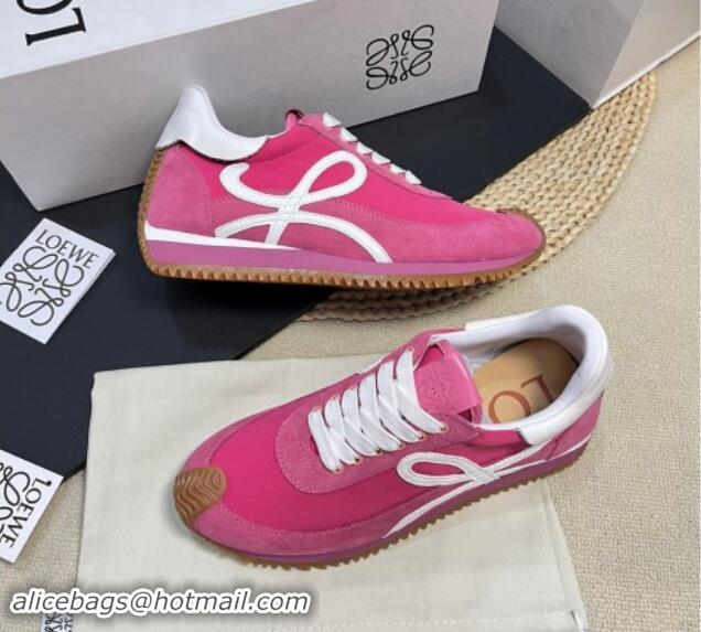 Luxurious Loewe Flow Runner Sneakers in Fabric and Suede Dark Pink 1113060