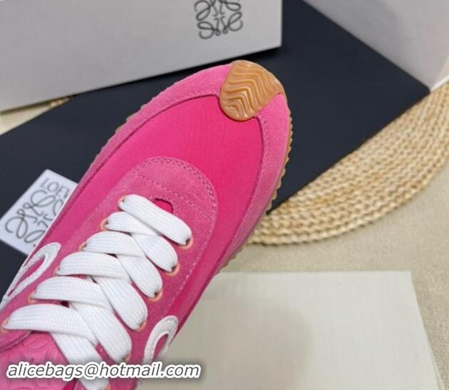 Luxurious Loewe Flow Runner Sneakers in Fabric and Suede Dark Pink 1113060