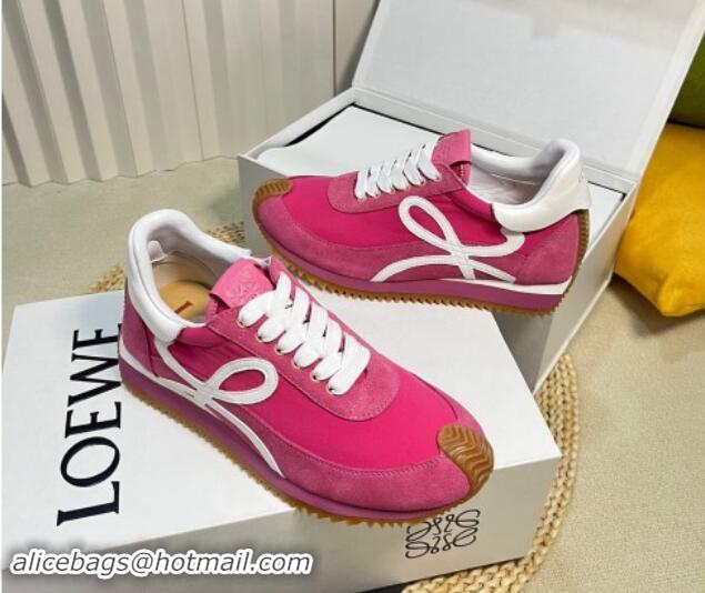 Luxurious Loewe Flow Runner Sneakers in Fabric and Suede Dark Pink 1113060