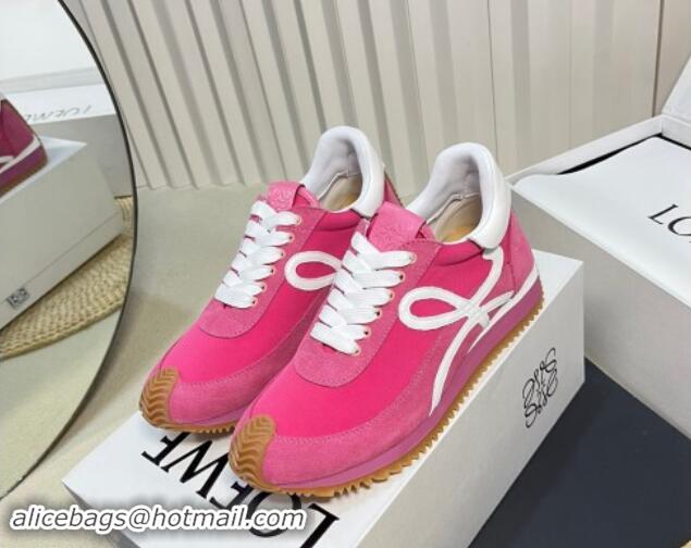 Luxurious Loewe Flow Runner Sneakers in Fabric and Suede Dark Pink 1113060