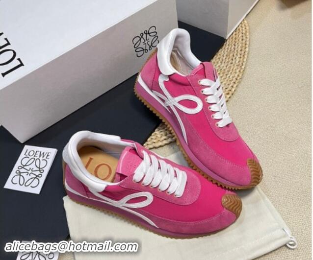 Luxurious Loewe Flow Runner Sneakers in Fabric and Suede Dark Pink 1113060