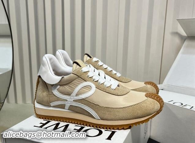 Sophisticated Loewe Flow Runner Sneakers in Nylon and Suede Bege 1113061