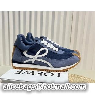 Perfect Loewe Flow Runner Sneakers in Towel Fabric and Suede Blue 1113063