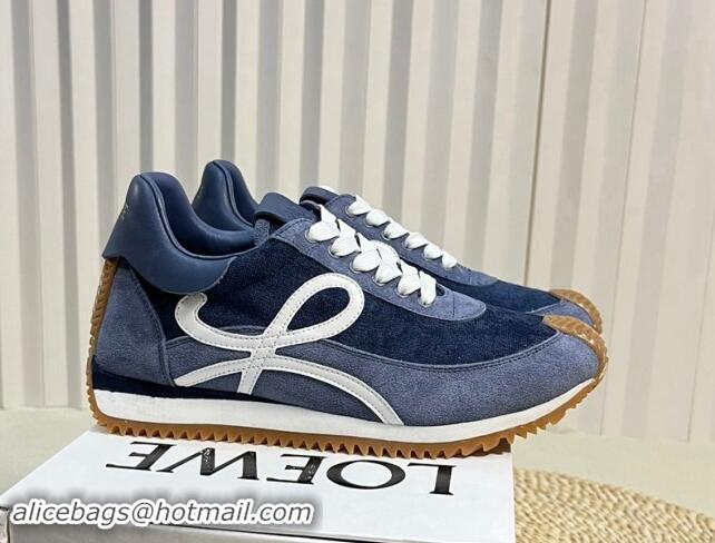 Perfect Loewe Flow Runner Sneakers in Towel Fabric and Suede Blue 1113063