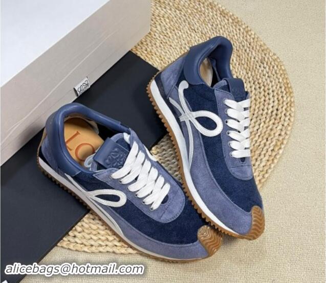 Perfect Loewe Flow Runner Sneakers in Towel Fabric and Suede Blue 1113063