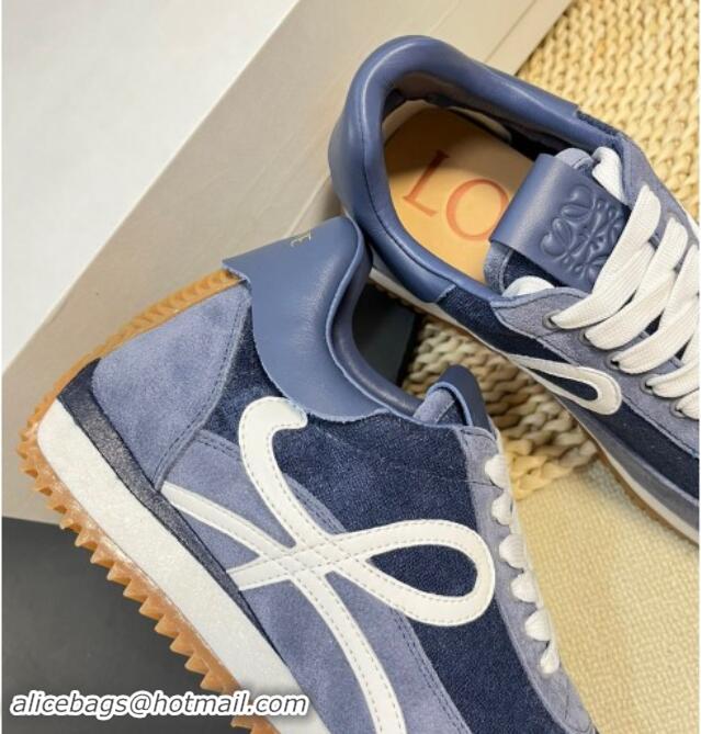 Perfect Loewe Flow Runner Sneakers in Towel Fabric and Suede Blue 1113063