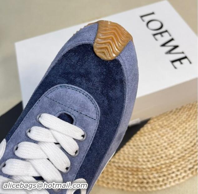 Perfect Loewe Flow Runner Sneakers in Towel Fabric and Suede Blue 1113063