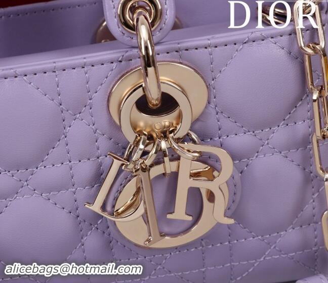 Top Quality Dior Small Lady D-Joy Bag in Cannage Lambskin M0541 Light Purple 2024