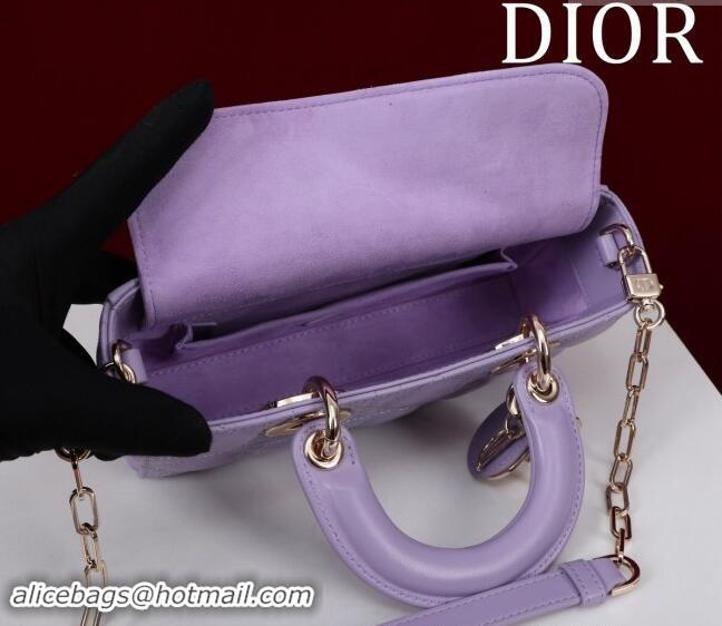 Top Quality Dior Small Lady D-Joy Bag in Cannage Lambskin M0541 Light Purple 2024