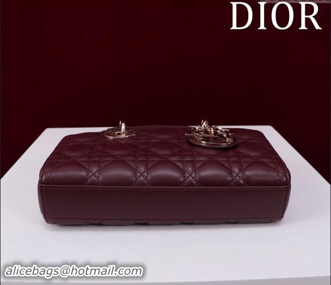 Classic Best Dior Small Lady D-Joy Bag in Cannage Lambskin M0541 Dark Burgundy 2024