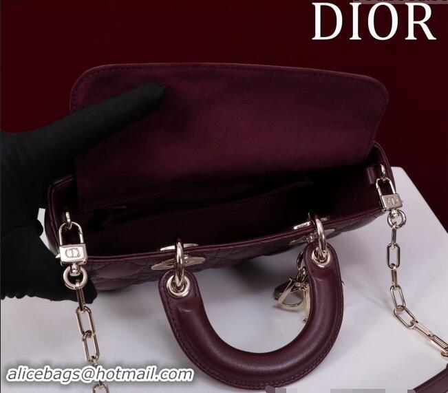 Classic Best Dior Small Lady D-Joy Bag in Cannage Lambskin M0541 Dark Burgundy 2024