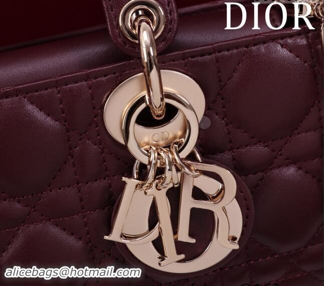 Classic Best Dior Small Lady D-Joy Bag in Cannage Lambskin M0541 Dark Burgundy 2024