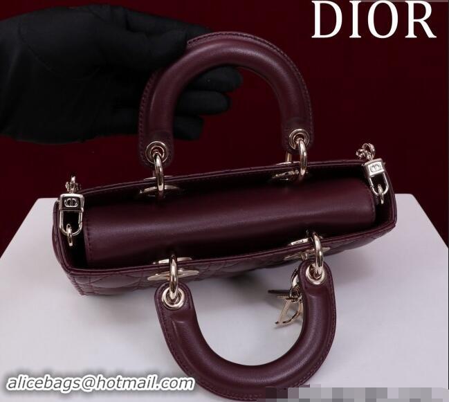 Classic Best Dior Small Lady D-Joy Bag in Cannage Lambskin M0541 Dark Burgundy 2024