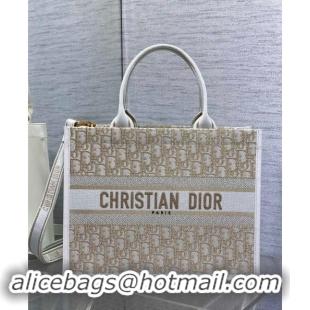 Grade Design  Dior Medium Book Tote Bag in Oblique Embroidery with Gold-Tone Metallic Thread and Latte D2047 White Calfs