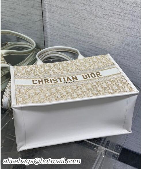 Grade Design  Dior Medium Book Tote Bag in Oblique Embroidery with Gold-Tone Metallic Thread and Latte D2047 White Calfs