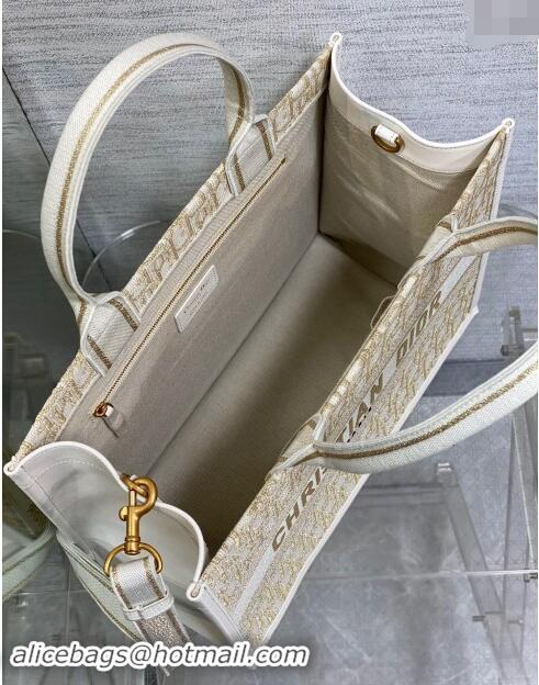 Grade Design  Dior Medium Book Tote Bag in Oblique Embroidery with Gold-Tone Metallic Thread and Latte D2047 White Calfs