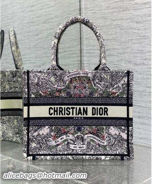 Pretty Style Dior Small Dior Book Tote bag in Latte White Embroidery with Multicolor Dior Around the World Motif D2048 2