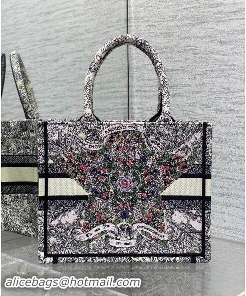 Pretty Style Dior Small Dior Book Tote bag in Latte White Embroidery with Multicolor Dior Around the World Motif D2048 2