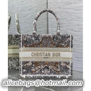 Best Price Dior Small Dior Book Tote bag in Latte White Embroidery with Gold-Tone Dior Around the World Motif D2048 2024