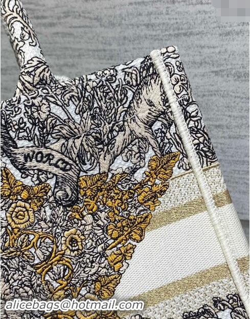 Best Price Dior Small Dior Book Tote bag in Latte White Embroidery with Gold-Tone Dior Around the World Motif D2048 2024