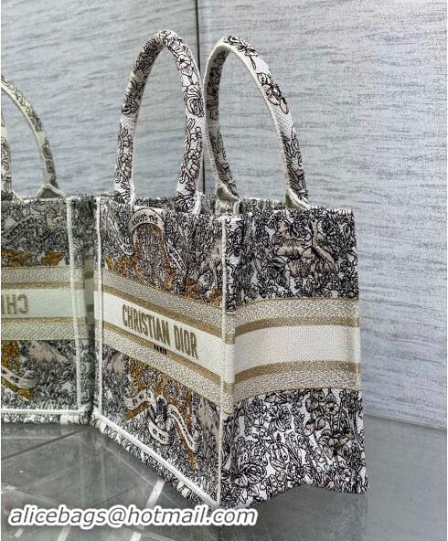 Best Price Dior Small Dior Book Tote bag in Latte White Embroidery with Gold-Tone Dior Around the World Motif D2048 2024