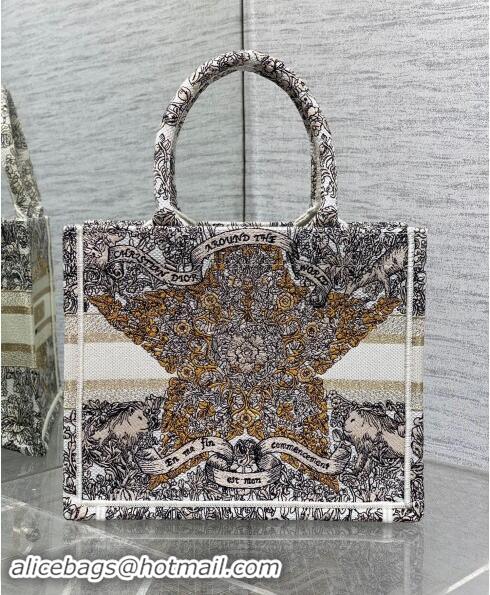 Best Price Dior Small Dior Book Tote bag in Latte White Embroidery with Gold-Tone Dior Around the World Motif D2048 2024