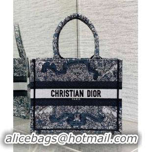 Shop Discount Dior Small Dior Book Tote bag in Blue Embroidery with White Dior Around the World Motif D2048 2024