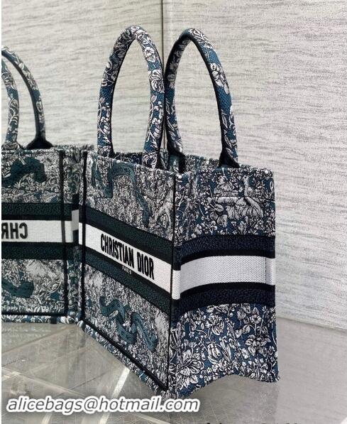 Shop Discount Dior Small Dior Book Tote bag in Blue Embroidery with White Dior Around the World Motif D2048 2024