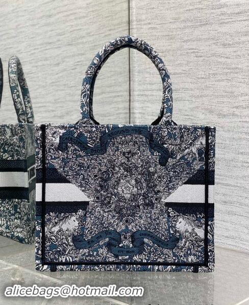 Shop Discount Dior Small Dior Book Tote bag in Blue Embroidery with White Dior Around the World Motif D2048 2024