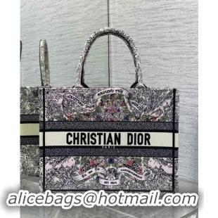 Top Quality Dior Medium Dior Book Tote bag in Latte White Embroidery with Multicolor Dior Around the World Motif D2047 2